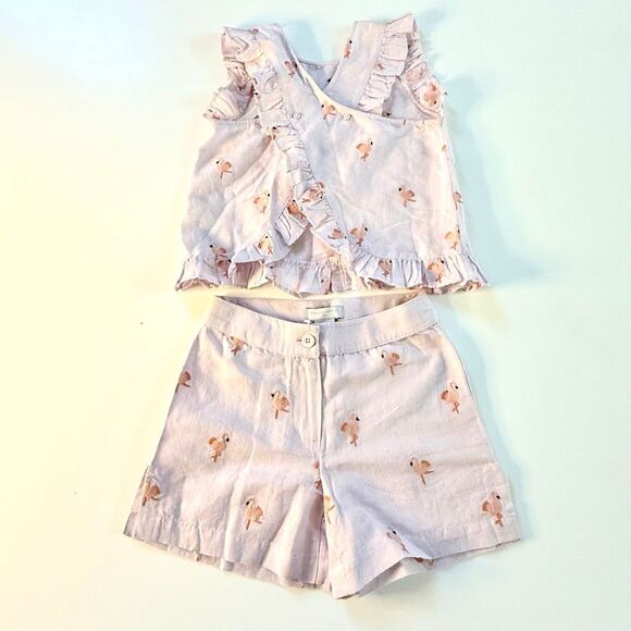 NWT Stella McCartney Kids two-piece outfit, flamingo embroidered in lavender and - Picture 1 of 16